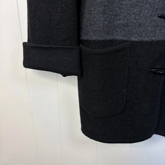 Vintage Wool Hooded Midi Jacket Coat Black Gray Cream Size Medium Winter 1990s - Picture 4 of 11